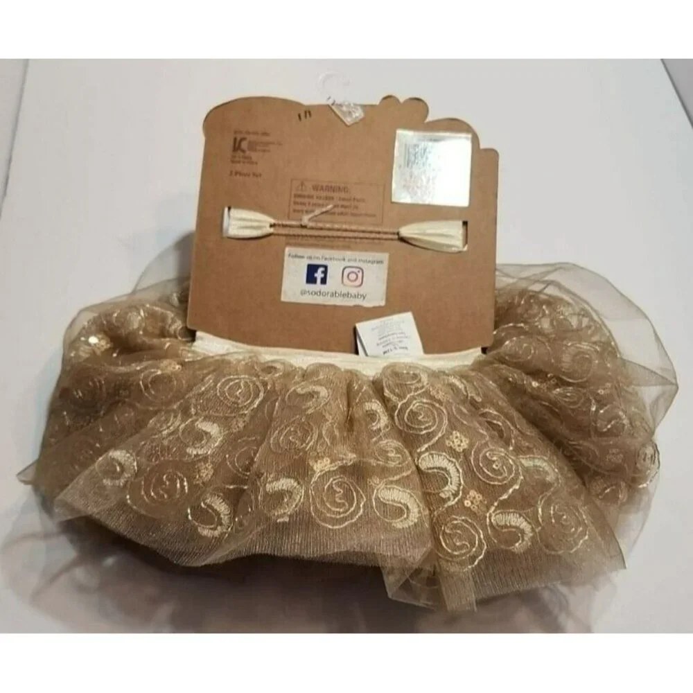 So'Dorable 2 Piece Holiday Photo Op Infant Tutu 0-12 Months Brown Cream & Gold